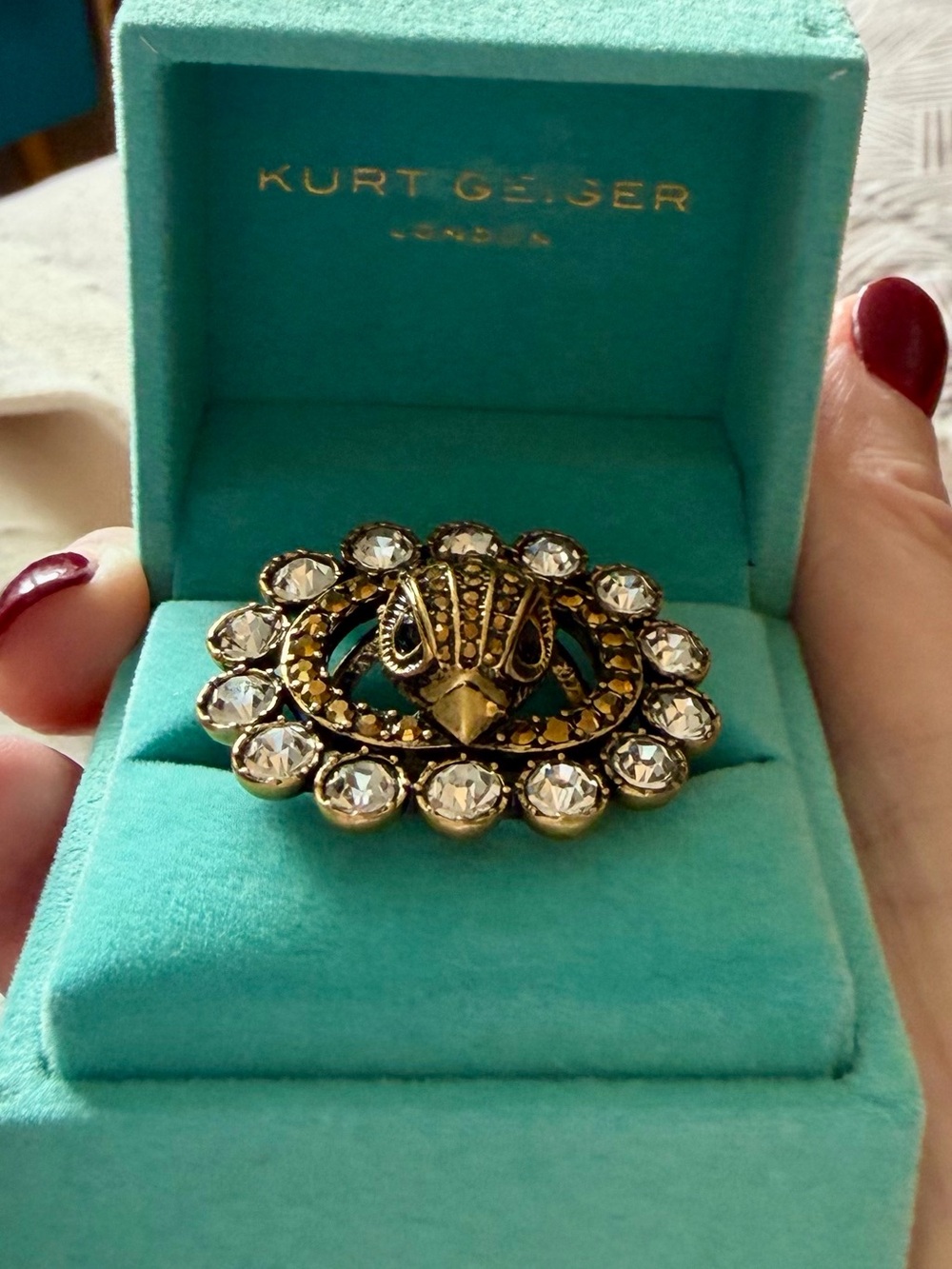 Kurt Geiger Gold-Tone Crystal Bird Ring with Clear Stones